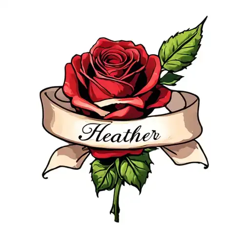 A Rose With A Ribbon Banner With The Name Heather In The Ribbon Banner
