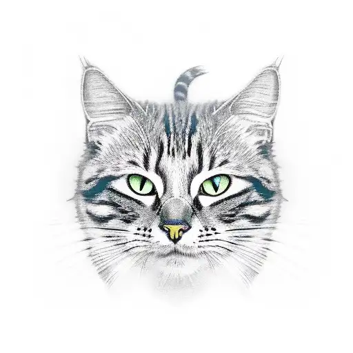 Half Face Of Black Cat And Half Face Of Tabby Cat