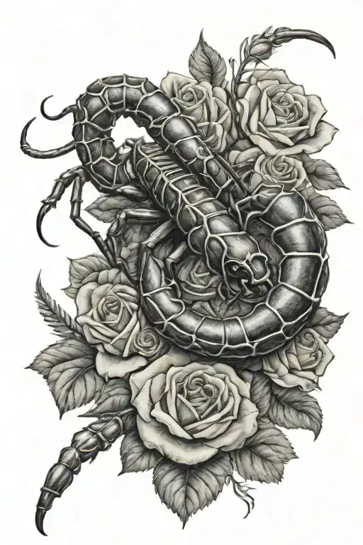 Hyper Realistic Scorpion On Top Of A Lot Of Roses