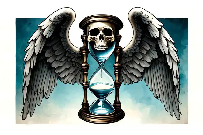 Hourglass With Wings And Skull As Top Glass