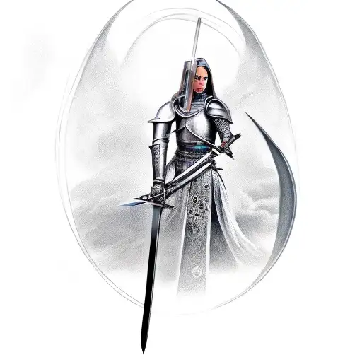 Female Knight Holding Sword To Sky