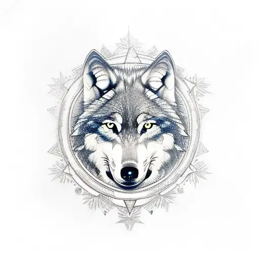 Wolf With Roses And Compass