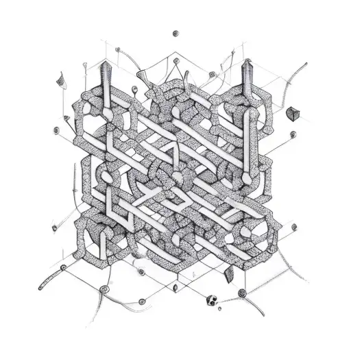 Sword Surrounded By Chains Made Of Mathematical Equations That Conect To Empty Hexagons