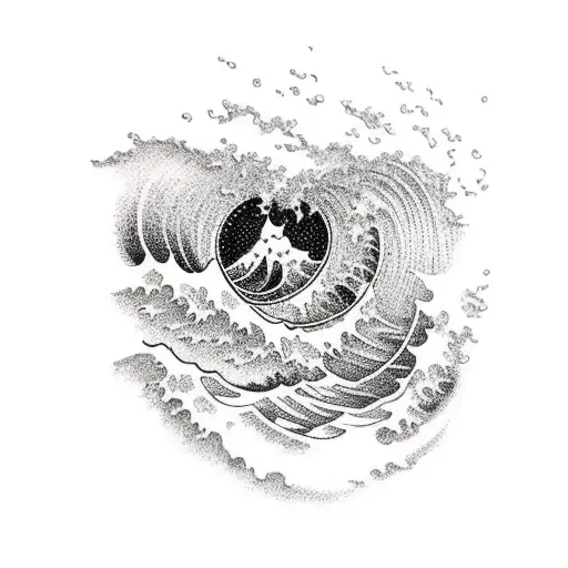 Wave And Nature With A Tiny Surfer