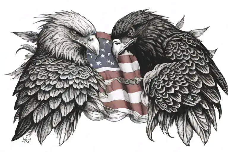 Crow And Eagle American Flag