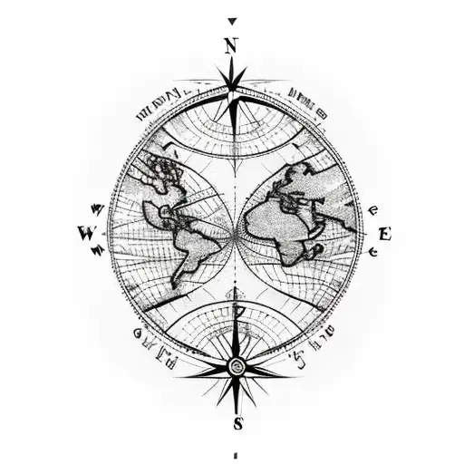 Compass With World Map And Aeroplane