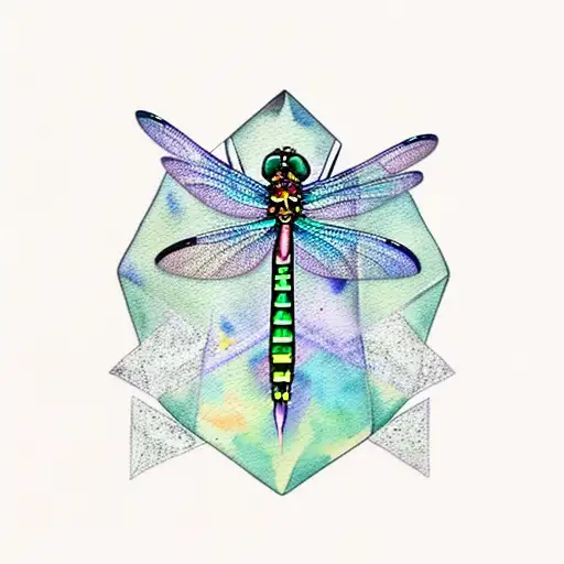 A Watercolor Painting Of A Diamond With A Dragonfly Perched On It