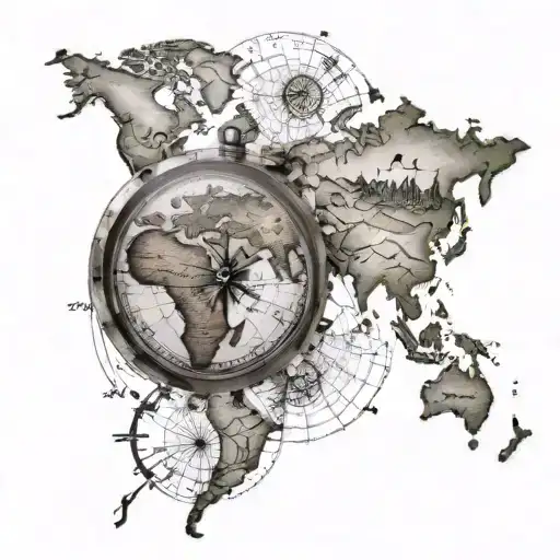 World Map Inside Compass Surrounded