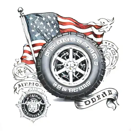 A Detailed Tire With Military Insignia And American Flag Elements