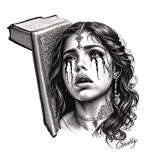 Chicano Girl Crying With Her Bible