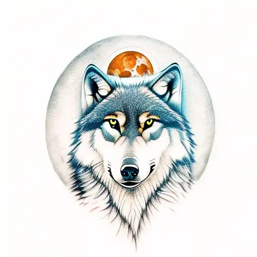 A Majestic Wolf With A Full Moon In The Background