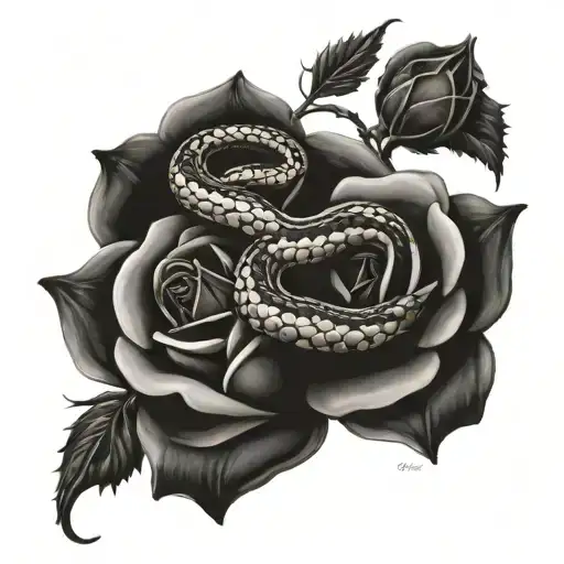 Snake And Roses Intertwined