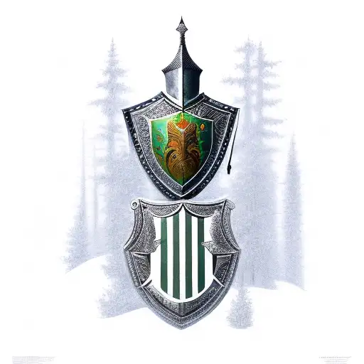A Knight In A Forest Background Holding A Shield With The Columns Of Gediminas