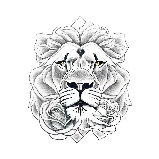 Lion And Lioness With Roses