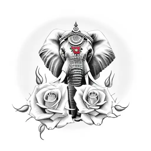 Elephant With Roses