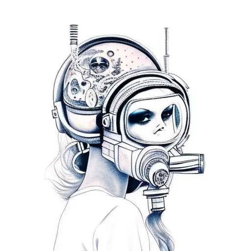 Beautiful Women In Outerspace With Gas Mask