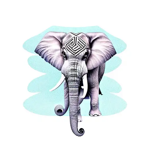 Elephant With A Geometric Look With A Tree