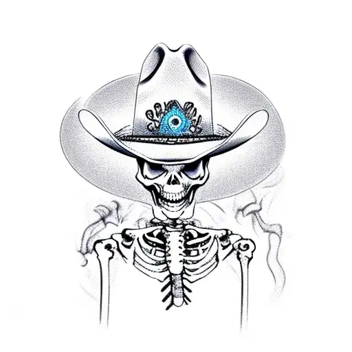Skeleton Smoking A Cigarette In A Cowboy Hat