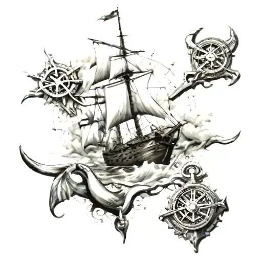 Anchor Ship And Compass Surrounded