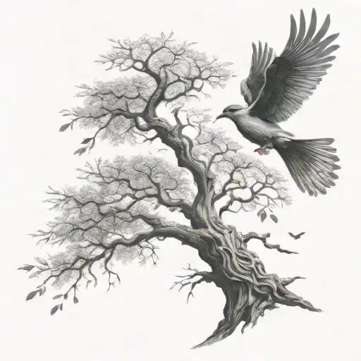 Tree Of Life With Bird Flying Away