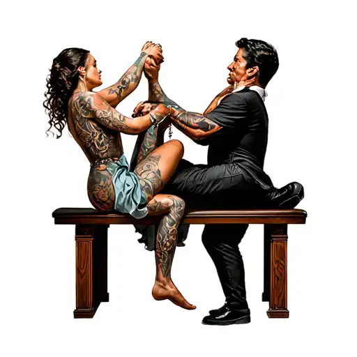 Bdsm Gear With Woman Spanking A Man Over A Bench