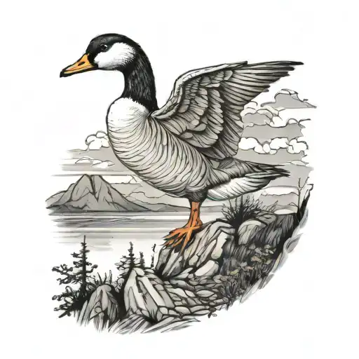 Goose Sitting Mountain Background
