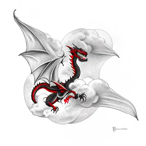 Black And Red Dragon On Clouds Slinging Around The Forearm