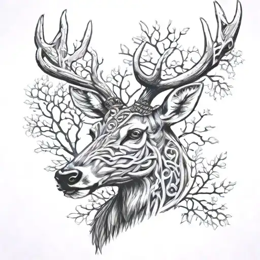 Celtic Deer Head With Trees