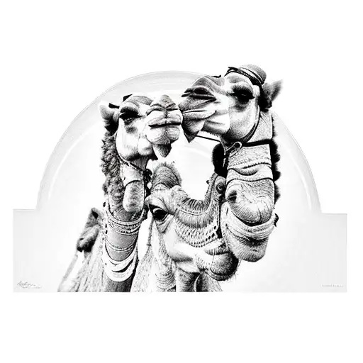 Guy Riding Camel Black And Grey With Blue Eyes