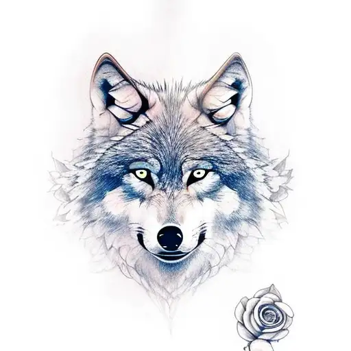 Wolf Head With A Rose And A Spear