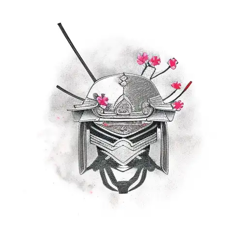 Samurai Helmet With Cherry Blossom Background