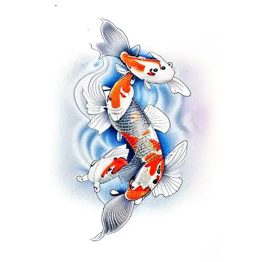 Two Koi Fish With Lilies