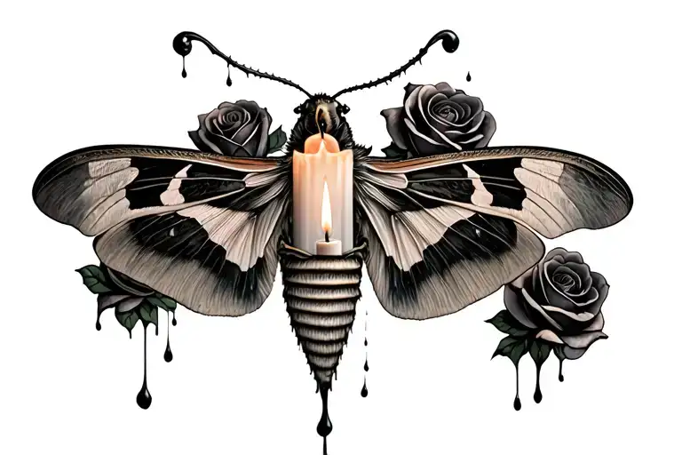 Melting Candles And Roses With A Death Moth