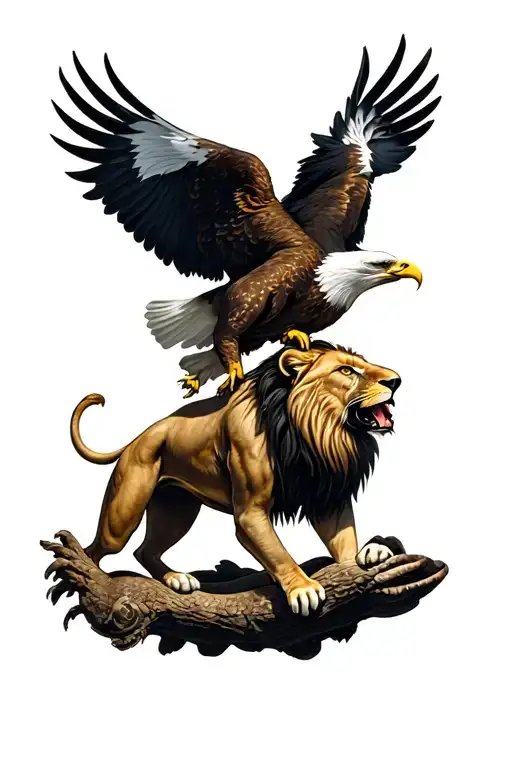 Lion And Eagle Fighting Each Other
