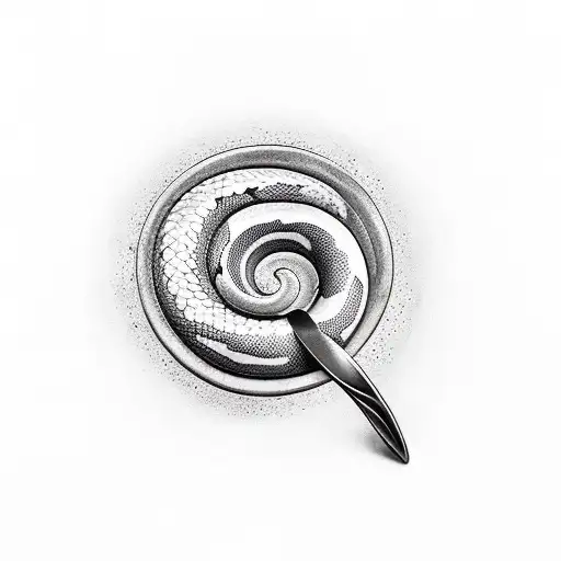 A Black And White Tattoo Of A Snake Wrapped Around A Cooking Spoon For Placement On Throat