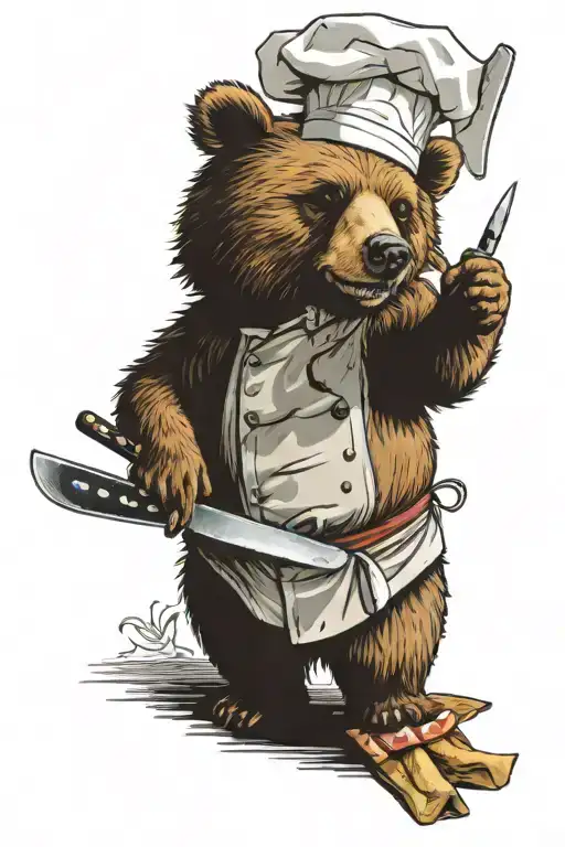 A Sarcastic Cheeky Bear Who Is A Chef Holding A Chef Knife