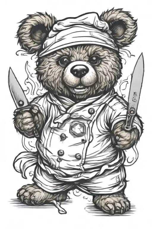A Sarcastic And Cheeky Teddy Bear Who Is A Professional Chef Holding A Chef Knife