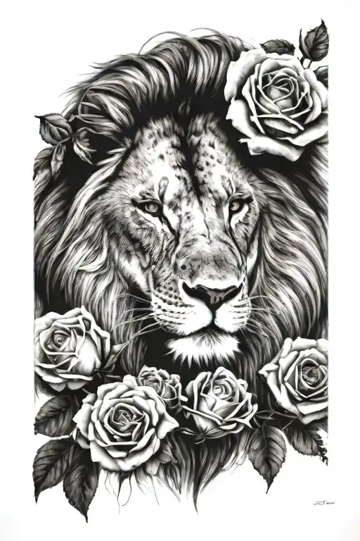 Lion And Roses