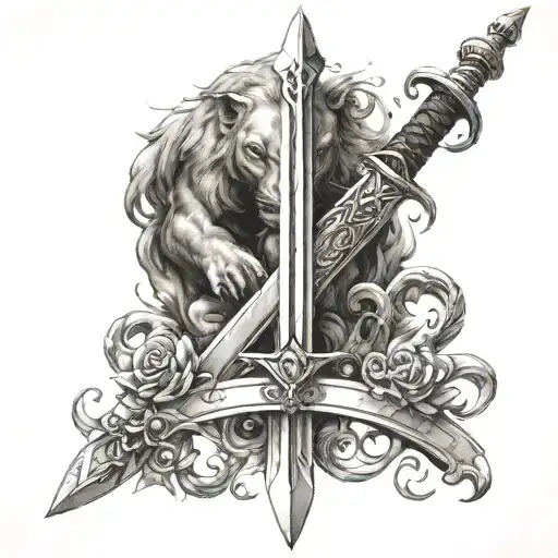 Sword Tattoo Design With Animal In Swofd