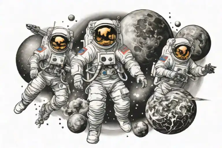 Space With Planets Astronauts And Rockets