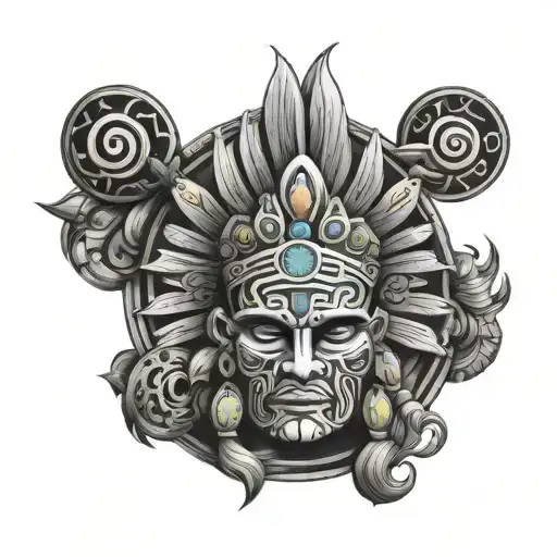Mexican God Of Fire Aztec Geometric Gemini