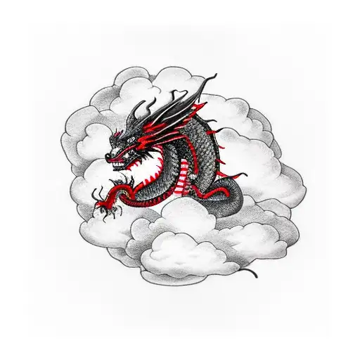 Black And Red Dragon On Clouds