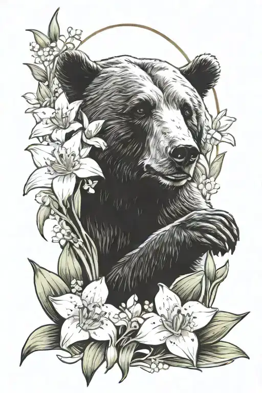 Bear Protecting Lilly Of The Valley Flower And Narcissus Flower That's Feminine For The Forearm