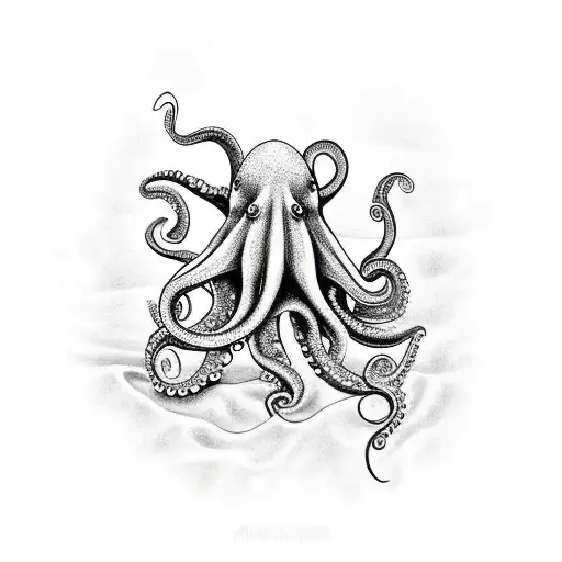 A Realistic Octopus Playing A Guitar On A Beach