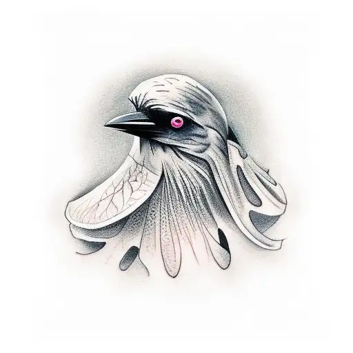 Dead Crow Covered In Mushrooms