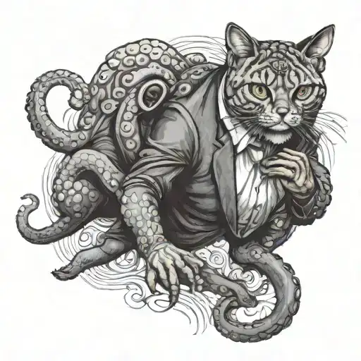 Octopus Strangling A Cat Wearing A Suit