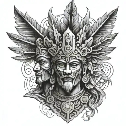 Mexican God Of Fire Aztec Geometric Gemini