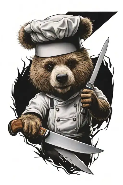 A Sarcastic Teddy Bear Who Is A Professional Chef Holding A Chef Knife