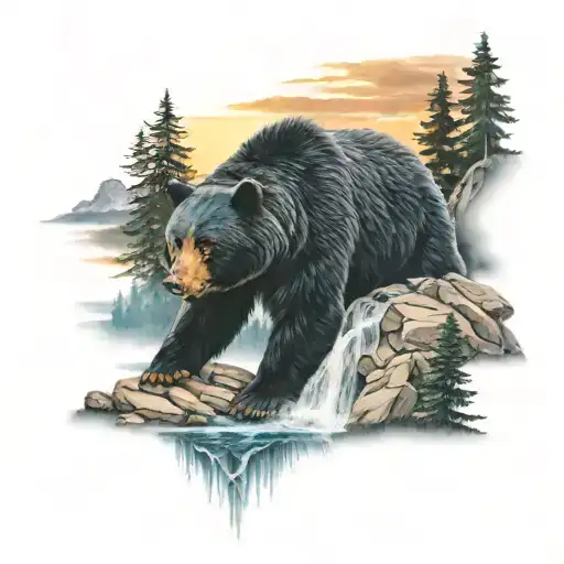 Black Bear Waterfall Trees Colors Sunset