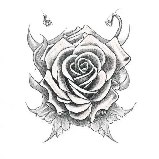 Dead Roses With A Skull And A Dagger
